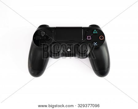 Uk, October 2019 Sony Dualshock Playstation 4 Game Console Controller Remote On White Background
