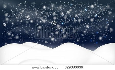Snowy Landscape Isolated On Dark Background.christmas, Snowy Woodland Landscape. Winter Background W