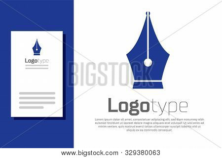 Blue Fountain Pen Nib Icon Isolated On White Background. Pen Tool Sign. Logo Design Template Element