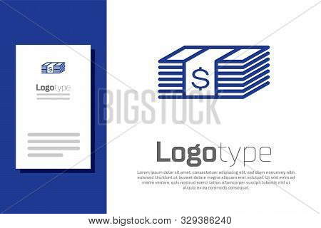 Blue Paper Money American Dollars Cash Icon Isolated On White Background. Money Banknotes Stack With