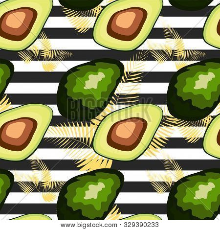 Organic Vegetarian Avocado Seamless Repeating Pattern - Flat Style Illustration
