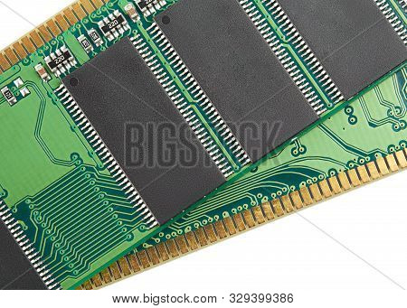 Ram Memory. Chip Close Up , Microelectronics , Ram Macro , Computer Circuit On A White Background. O