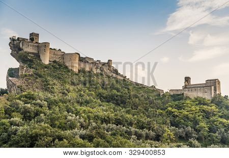 The Spectacular View Of The Fortress On The Rock In Roccascalegna In Abruzzo, Italy