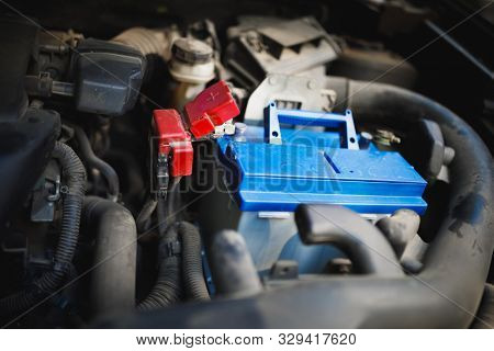 new lead-acid automotive electric battery replacement in old car