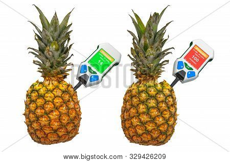 Nitrate Testers With Pineapples. Measurement Of Nitrate Levels In Pineapples, Normal Range And Highe