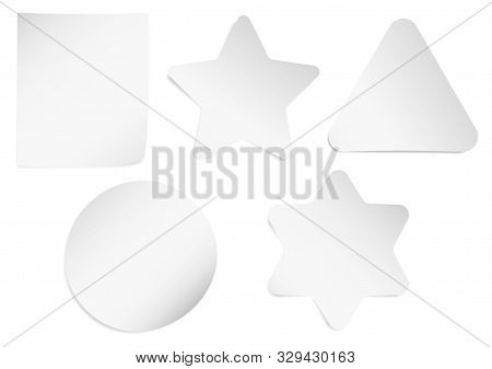 Set Of White Sheets Of Note Paper Isolated On Transparent Background. Five Sticky Notes.