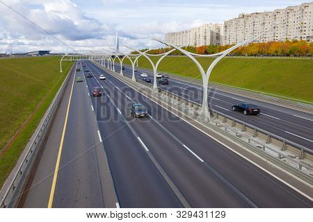Kronstadt, Russia - October 06, 2019: Section Of The Western High-speed Diameter On Vasilievsky Isla