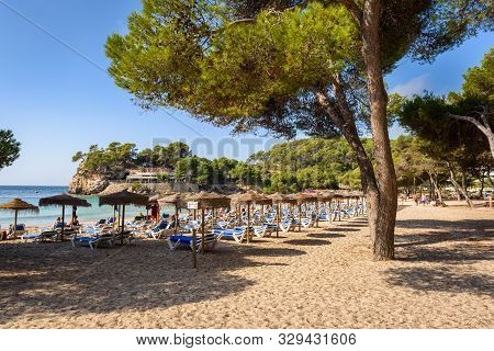 Menorca, Spain - October 14, 2019: Cala Galdana, One Of The Most Popular Beaches On The Island Of Me