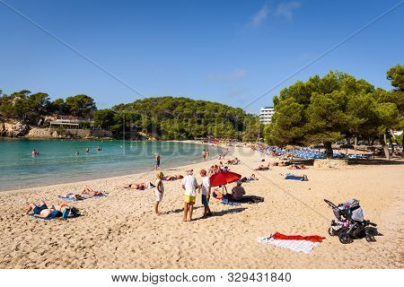 Menorca, Spain - October 14, 2019: Cala Galdana, One Of The Most Popular Beaches On The Island Of Me