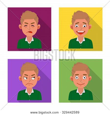 Vector Illustration Of Face And Boy Icon. Set Of Face And Expression Stock Symbol For Web.