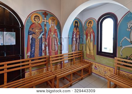 Protaras, Cyprus - Oct 6. 2019. The Interior Of Church Of St. Nicholas