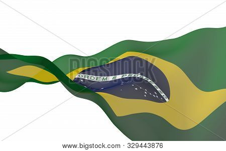 Waving Flag Of Brazil. Ordem E Progresso. Order And Progress. Rio De Janeiro. South America. State S