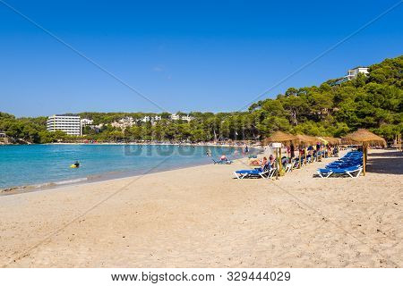 Menorca, Spain - October 14, 2019: Cala Galdana, One Of The Most Popular Beaches On The Island Of Me