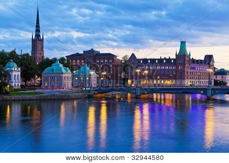 Malebné večerní Panorama Stockholm, Švédsko
