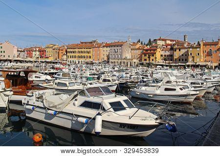 Rovinj, Croatia - October 07, 2019: Harbour And Marina In Coastal Town Of Rovinj, Istria, Croatia. S