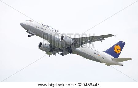 Airplane Takes Off From Dusseldorf Airport