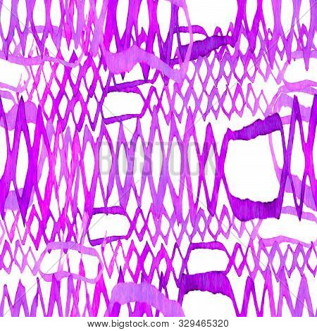 Violet And Purple Snake Seamless Pattern. Watercolor Hand Drawn Python Print.  Cobra Skin Exotic Tex
