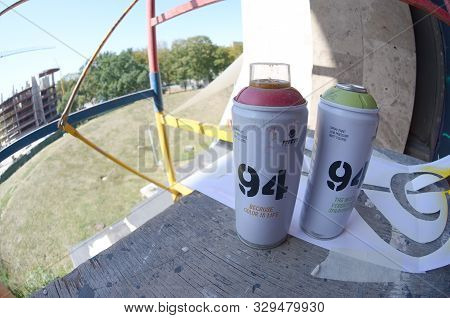 Kharkov, Ukraine - August 24, 2019: Two Mtn 94 Used Spray Cans For Graffiti Painting Outdoors On Sca
