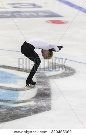 Minsk, Belarus -october 19, 2019: Figure Skater Daniel Grassl From Italy Performs Men Short Program 