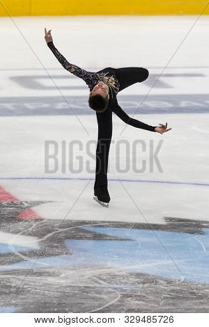 Minsk, Belarus -october 19, 2019: Figure Skater Artem Kovalev From Russia Performs Men Short Program