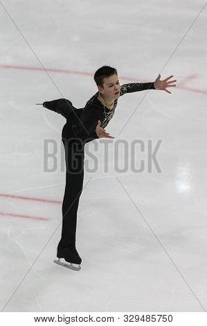 Minsk, Belarus -october 19, 2019: Figure Skater Artem Kovalev From Russia Performs Men Short Program