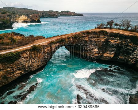 Dramatic Drone Shot Of Broken Beach In Nusa Penida, Indonesia