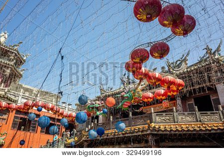 Lukang, Taiwan - October 18th, 2019: dragon lanterns Lukang Tianhou Temple, also known as Mazu Temple at Changhua, Taiwan