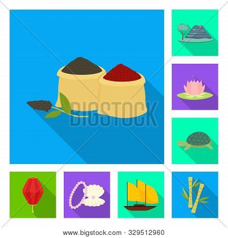 Vector Design Of Country And Asia Sign. Set Of Country And Oriental Stock Symbol For Web.
