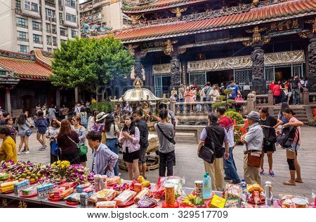 Taipei, Taiwan - October 20th, 2019: famous attraction of Lungshan temple at Taipei, Taiwan