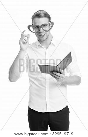 Teacher Funny Guy. Male Student Reading. Student Handsome Diligent Man. Self Improvement Literature.