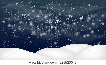 Snowy Woodland Landscape. Holiday Winter Landscape For Merry Christmas. Winter Background With Snow.