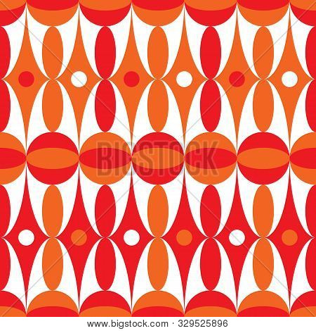 Abstract Geometric Red, White And Orange Seamless Repeat Vector Pattern