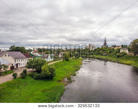 Aerial View Of The Boris And Gleb Novotorzhsky Monastery In Torzhok, Tver Oblast, Russia. Scenic Rur