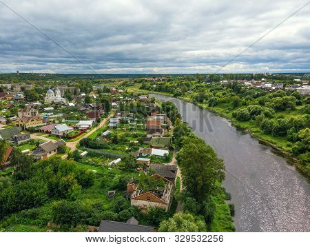Aerial View Of The Boris And Gleb Novotorzhsky Monastery In Torzhok, Tver Oblast, Russia. Scenic Rur