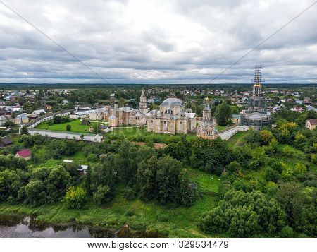 Aerial View Of The Boris And Gleb Novotorzhsky Monastery In Torzhok, Tver Oblast, Russia. Scenic Rur