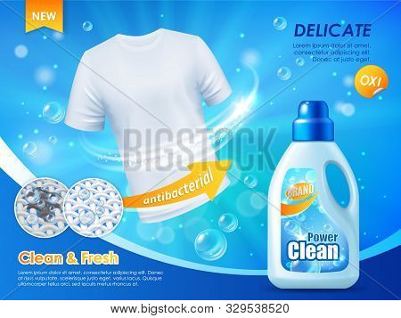 Laundry Detergent Bottle With Handle 3d Mockup Of Liquid Washing Powder Vector Design. Stain Remover