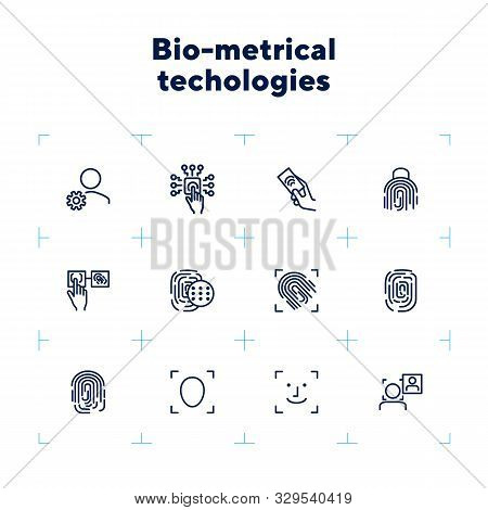 Bio-metrical Techologies Line Icon Set. Finger, Security, Data Protection. Safety Concept. Vector Il