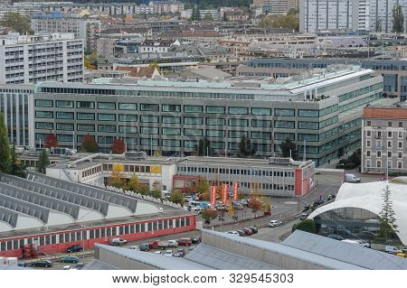 The Modern Skyline Of Geneva On Switzerland