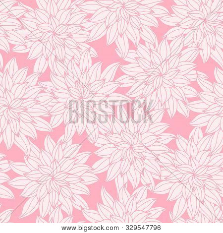 Dahlia Flowers, Hand Drawn Vector Seamless Pattern For Textile, Invitation, Cards.
