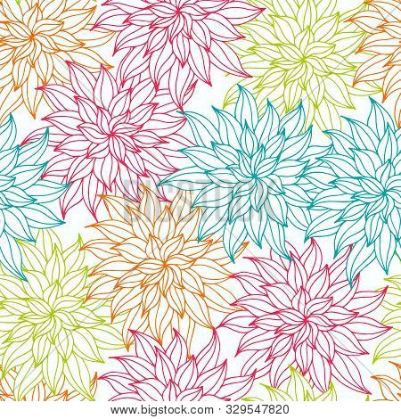 Dahlia Flowers, Hand Drawn Vector Seamless Pattern For Textile, Invitation, Cards.
