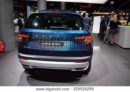 Frankfurt, Germany, September 10-2019: Skoda Karoq Scout 4X4 Iaa 2019