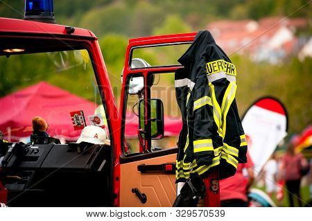 Germany, Niederstetten, Baden Wurttemberg. September 2019. Firefighting Equipment.