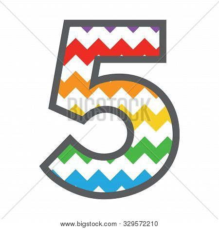 5 Five Chevron Number W Colorful Rainbow Pattern And Grey Border