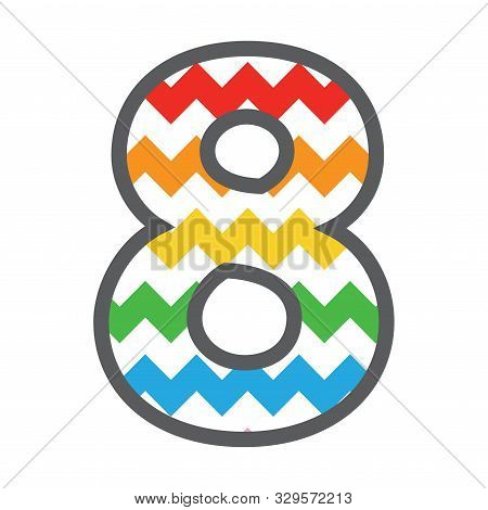 8 Eight Chevron Number W Colorful Rainbow Pattern And Grey Border
