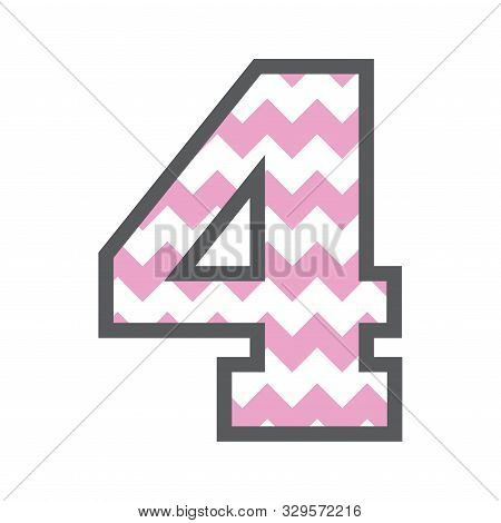 4 Four Chevron Number W Colorful Pink And White Pattern And Grey Border
