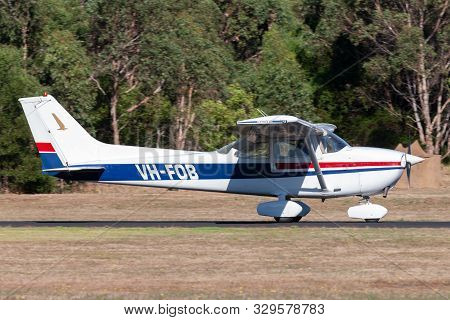 Tyabb, Australia - March 9, 2014: Cessna 172n Skyhawk Vh-fob On The Runway At Tyabb Airport.