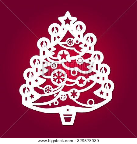 Template For Laser Cutting Christmas Tree. Vector