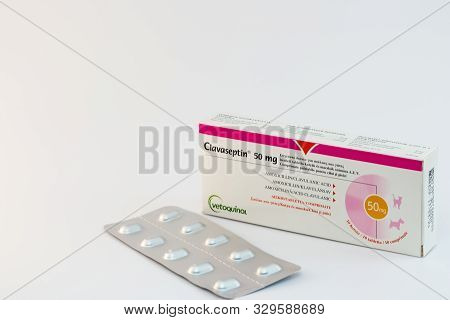Cluj-napoca/romania-10 24 2019:  Clavaseptin Tablets For Dogs And Cats Produced By Vetoquinol. Oral 