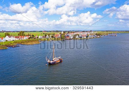 Aerial from the traditional village Durgerdam near Amsterdam in the Netherlands