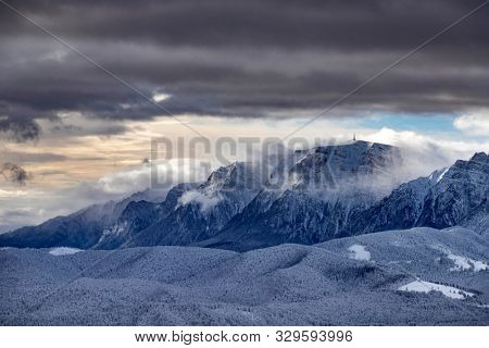 Bucegi mountains viewed from Postavarul peak, Brasov, Transylvania, Romania